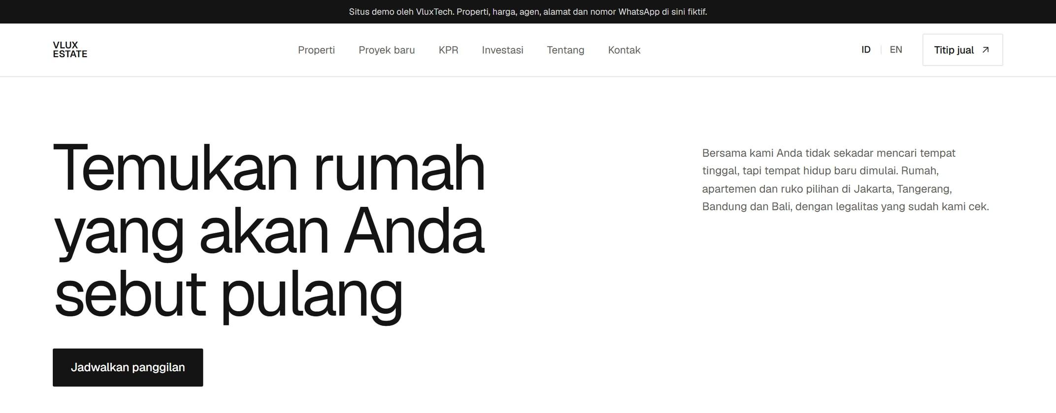 Desktop screenshot of the live demo site