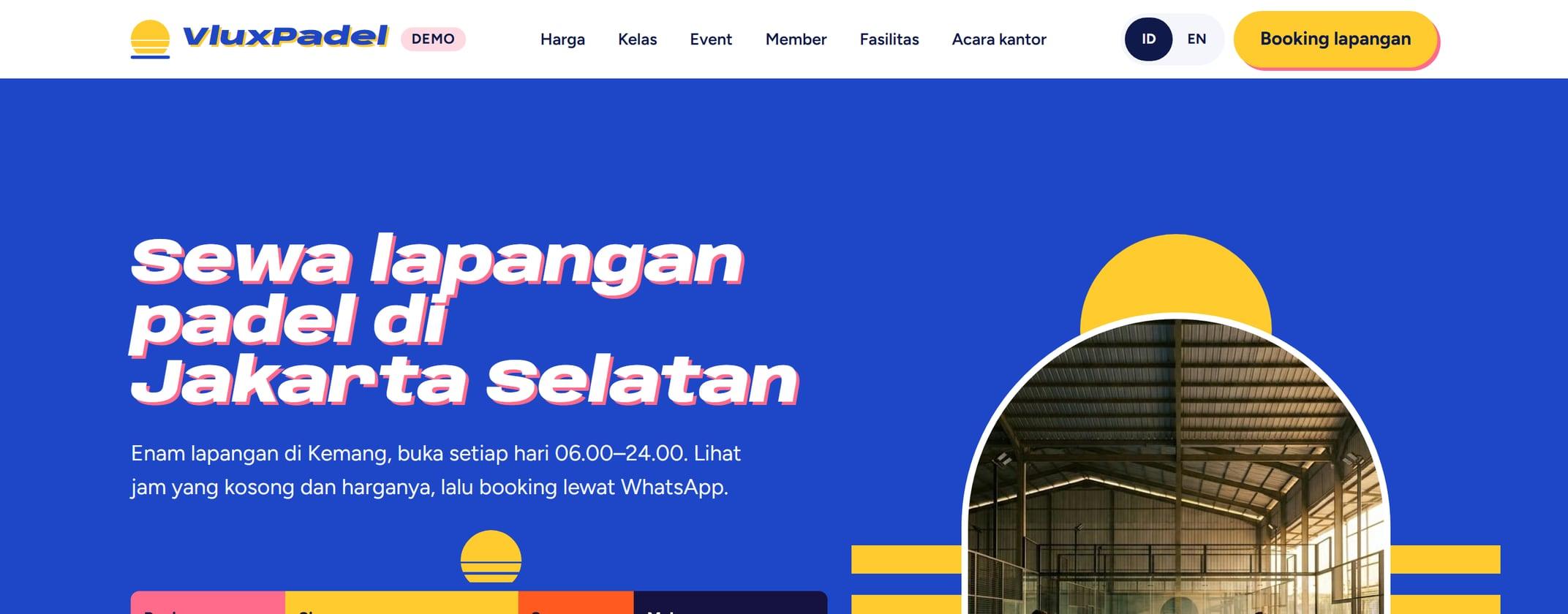Tangkapan layar situs demo di desktop