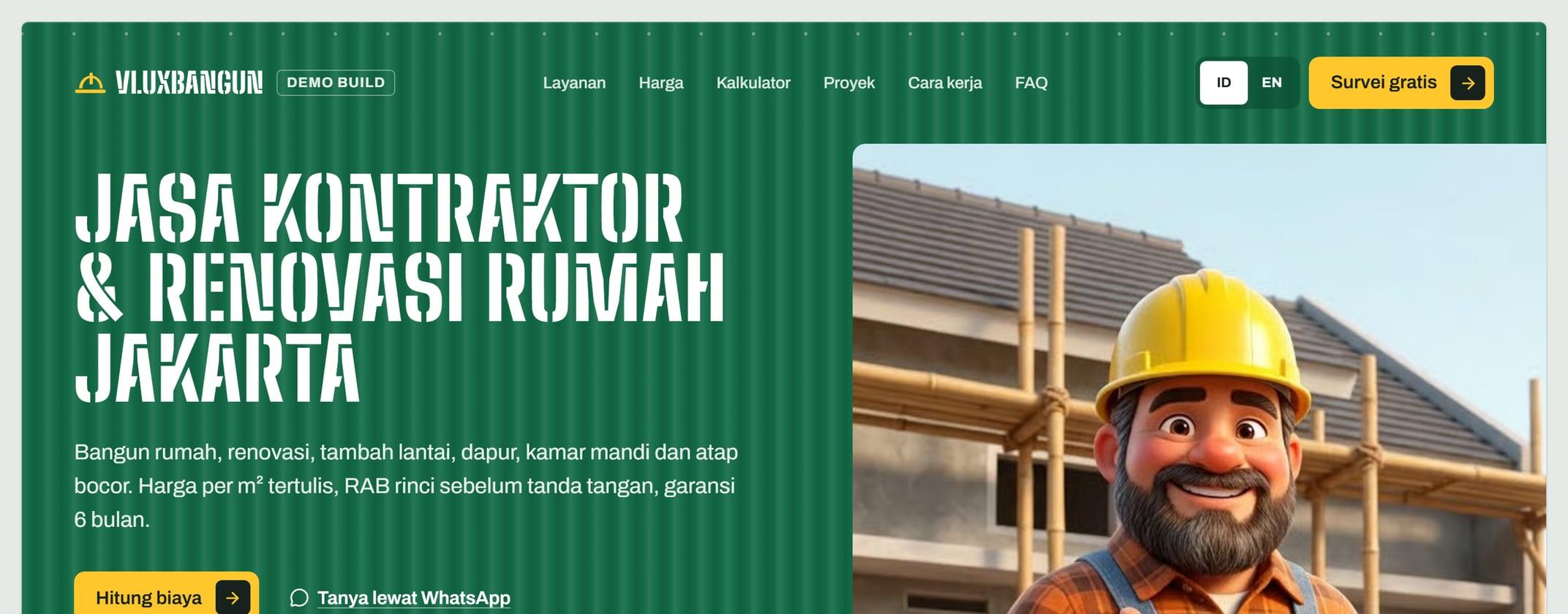 Tangkapan layar situs demo di desktop